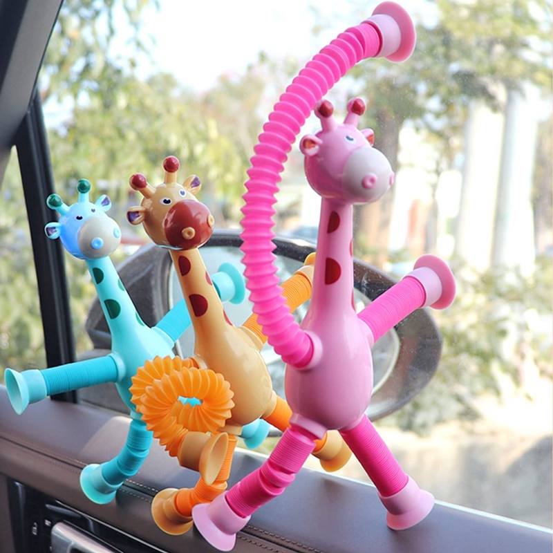 Luminous Pop Tabung Led Telescopic Suction Cup Mainan Anak Telescopic Giraffe Fidget Toys Dewasa Mainan Pencet Pereda Stress