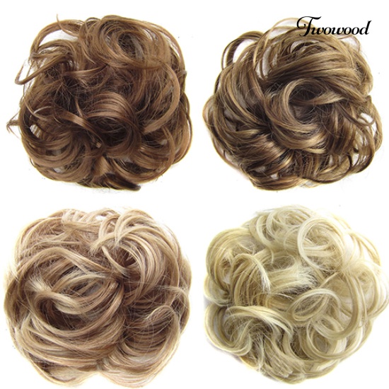 Twowood Wanita Wavy Curly Bun Sintetis Bud Hair Extension Rambut Berantakan Hairpieces