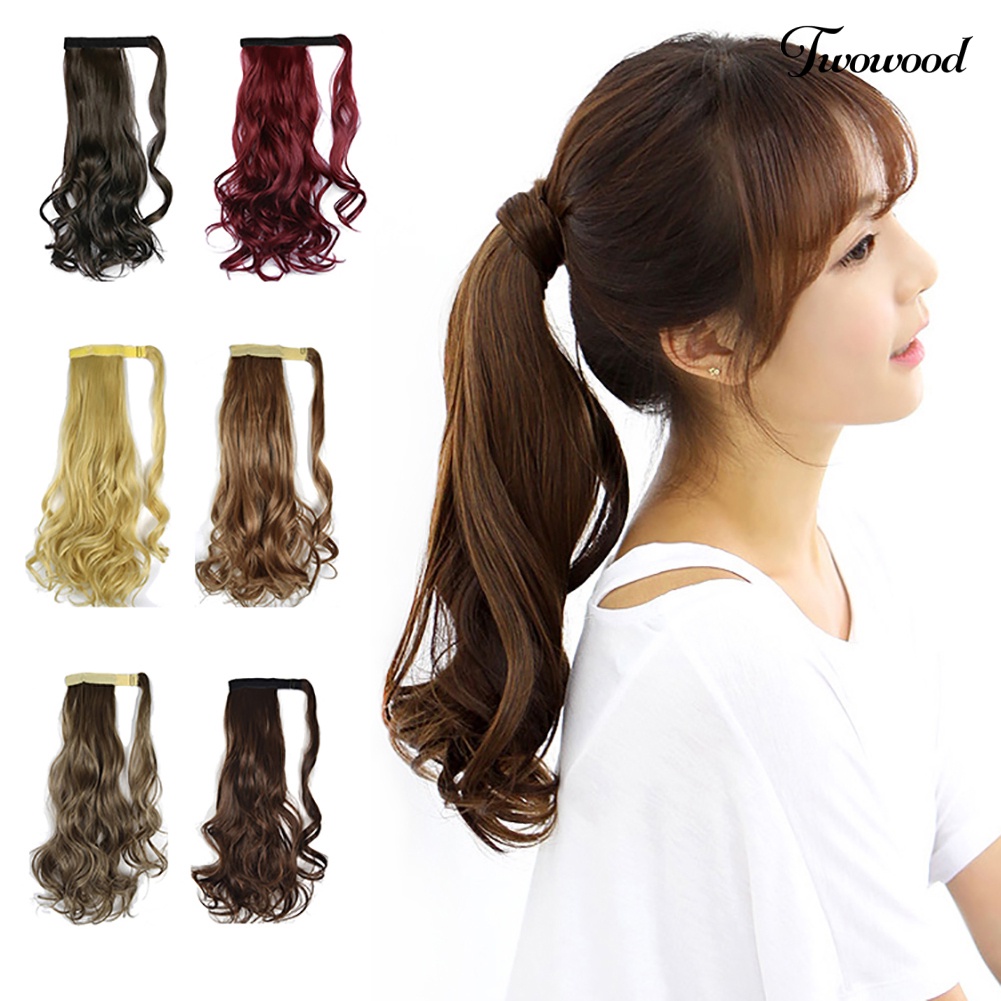 Twowood 18inci Serat Sintetis Klip in Wavy Curly Ponytail Wig Hair Extension Sopak