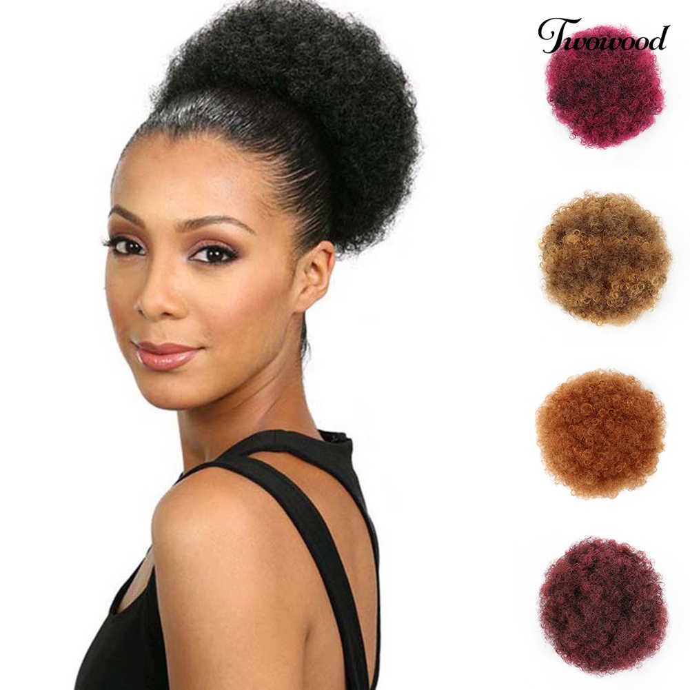 Twowood Afro Wanita Elastis Sanggul Wig Tahan Panas Pendek Keriting Bergelombang Scrunchie Sopak