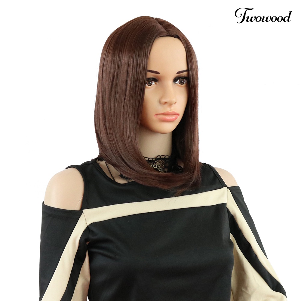 Twowood Wanita Fashion Pendek Lurus Rambut Suhu Tinggi Serat Pesta Wig Sopak