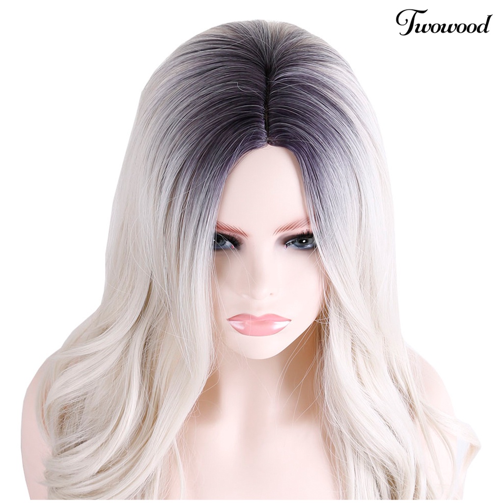 Twowood Fashion Wanita Panjang Keriting Gradien Wig Rambut Sintetis Pesta Cosplay Sopak