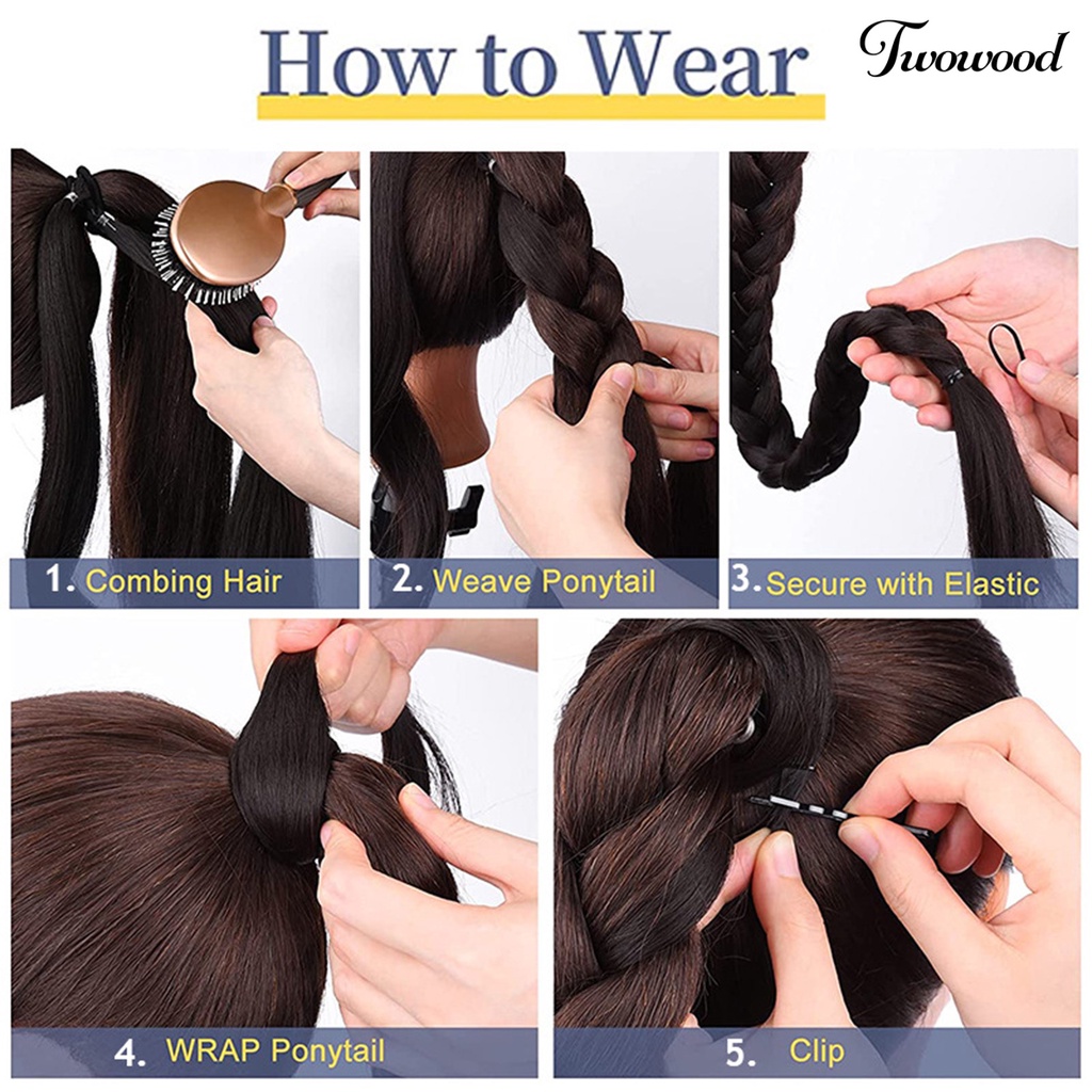 Twowood Wanita Wig Nyaman Dipakai Halus Lembut Berbulu Tidak Simpul Styling Rambut Dikepang Alami Ponytail Ekstensi Wig Panjang Wanita Digunakan