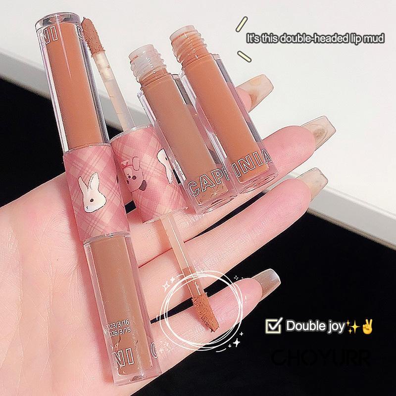 【COD】CAPPUUVINI Lip Glaze 2 IN 1 Dual-ended 2 Warna Lipstick Liquid Matte Velvet-CH