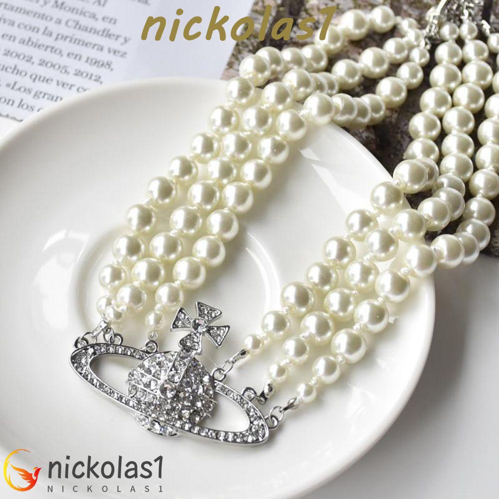 Nickolas1 Wanita Kalung Elegan Baroque Triple Layer Cross Saturn Pendant Alloy Temperamen Perhiasan Aksesoris