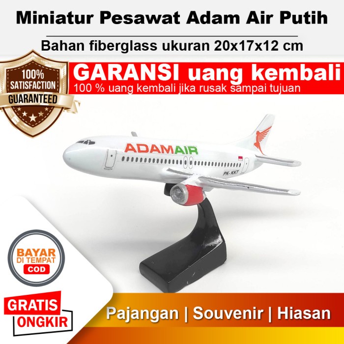 Replika Diecast Miniatur Pesawat Adam Air Putih 20x17x12 cm Pajangan