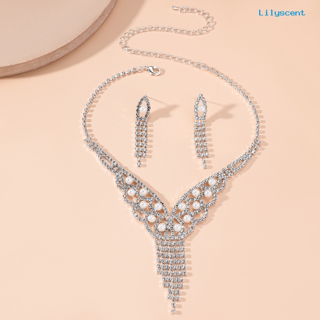 [LS]1 Set Kalung Anting Set Berlebihan Bersinar Panjang Rumbai Geometris Mutiara Imitasi Berdandan Hypoallergenic Menjuntai Anting Liontin Kalung Set Perjamuan Aksesori