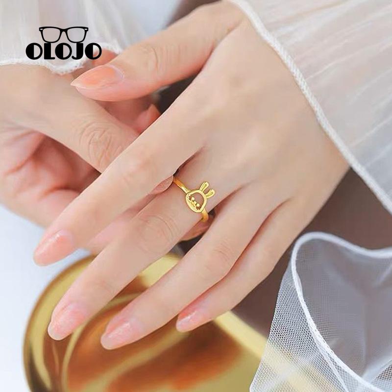 [Olojogrosirtahun Kelinci Cincin Berlapis Emas Pembukaan Fashion Zodiak Kelinci Cincin Perempuan