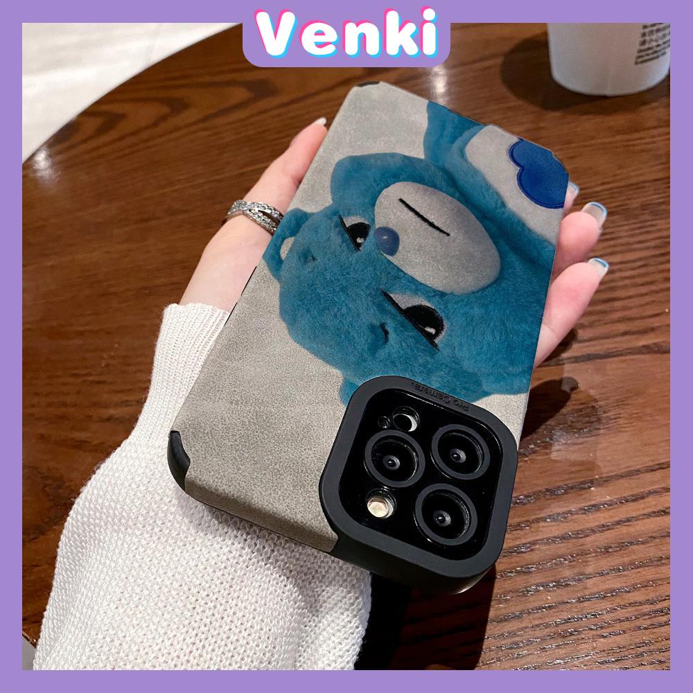 VENKI - Untuk iPhone 11 Case Leather Pupil Suede Case Soft Shockproof Case Camera Simple Cute Blue Bear Kompatibel dengan iPhone 14 13 Pro max 12 Pro max xr xs 7Plus 8Plus