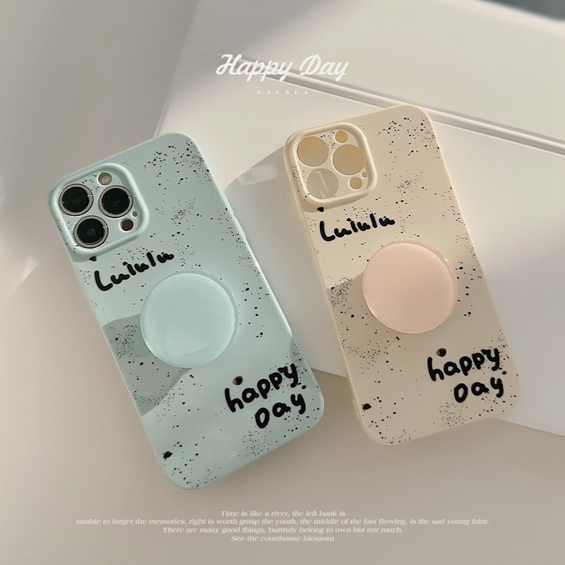 Happy Day INK Dot Popsocket Soft Silicon Case iP iPhone 14 + Plus 11 12 13 Pro Max Cream FTD Girl Woman Casing Apple