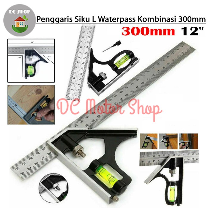 

Penggaris Siku L Kombinasi Waterpass Combination Square Ruler Sudut