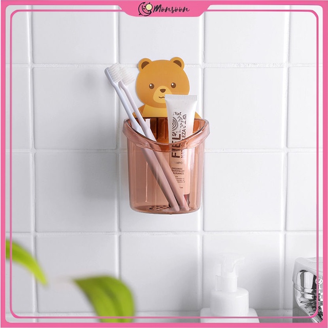 MONSOON - D6081 Tempat Sikat Gigi Bear H5262 / Gelas Tempel Motif Beruang / Gantungan Sikat Gigi / Toothpaste Holder