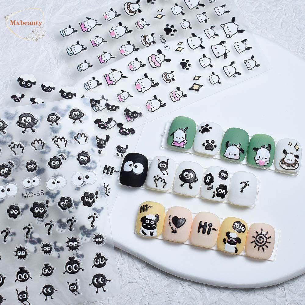 Mxbeauty CartoonNail Sticker Wanita Lucu Kuromi Melody Domba Relief Dekorasi Kuku