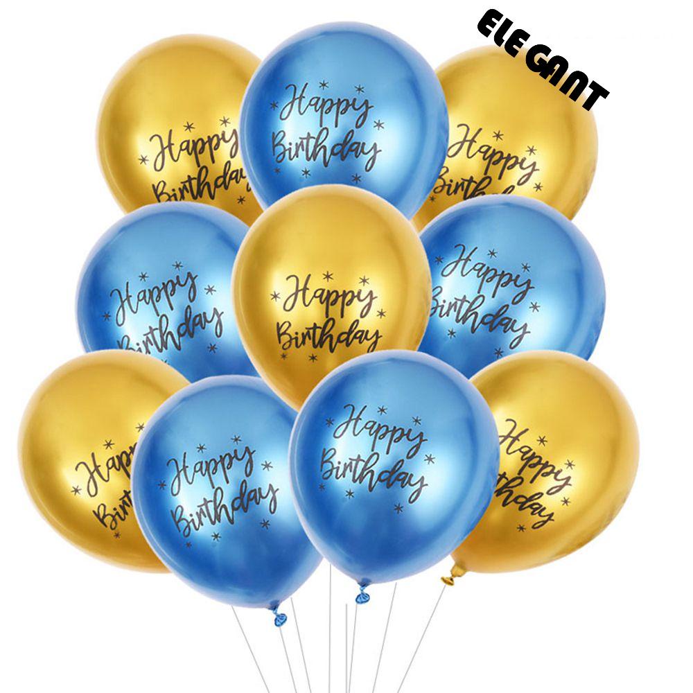 [Elegan] Balon Logam Tiup 12inci Pola Cetak Anniversaire Perlengkapan Pesta Happy Birthday