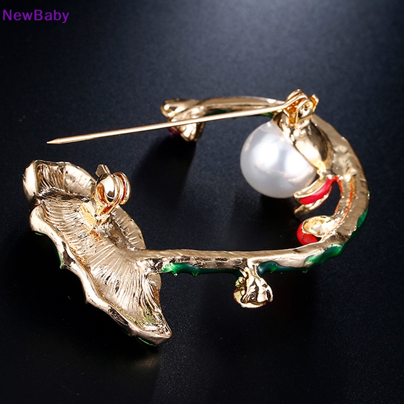 Newbaby Enamel Lotus Bunga Daun Hijau Kodok Bros Pin Baju Kerah Pin Perhiasan Hadiah ID