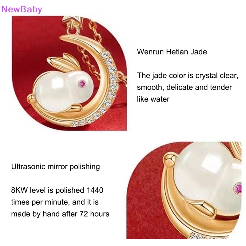 Newbaby Bahan Tembaga Giok Kelinci Kalung Perempuan Rasa Bulan Kelinci Tulang Selangka Rantai ID