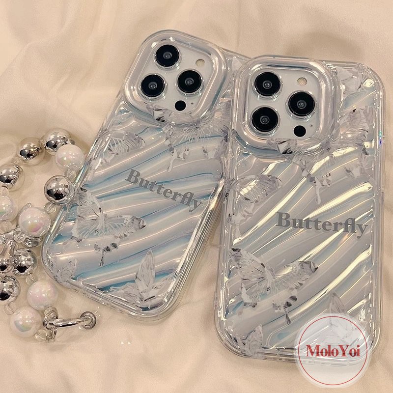 IPHONE Luxury Dazzle Kartu Warna 3D Stereo Corrugation Case Kompatibel Untuk Iphone11 12 14 13 Pro MAX XR X XS MAX 7Plus 7 6 8 6S Plus SE 2020 Kreatif Surat Sederhana Fantasi Butterfly Cover