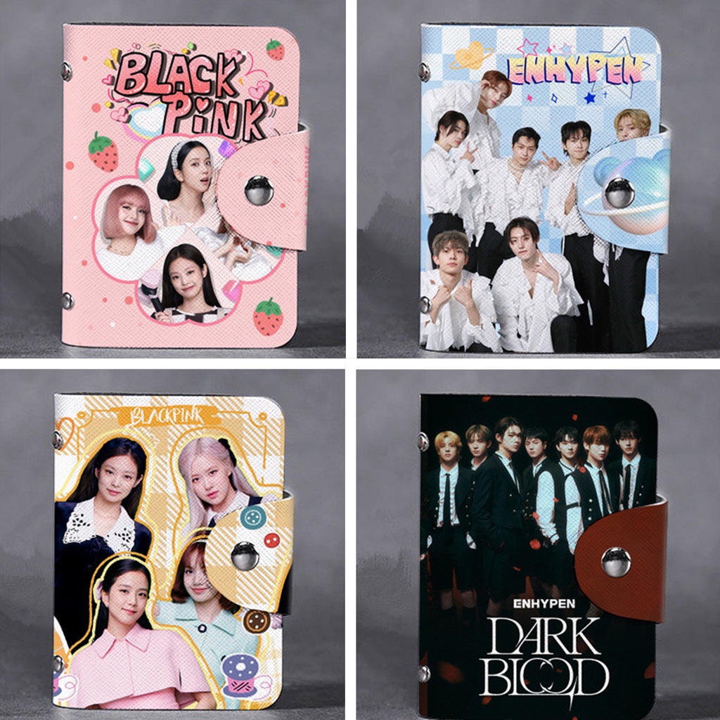 1pc Hitam-PINK BT-S ENHYPEN STRAY KIDS Tempat Kartu Bangtan Boys Straykids ENHYPEN Lomo Card Bag Photocards Collection Book