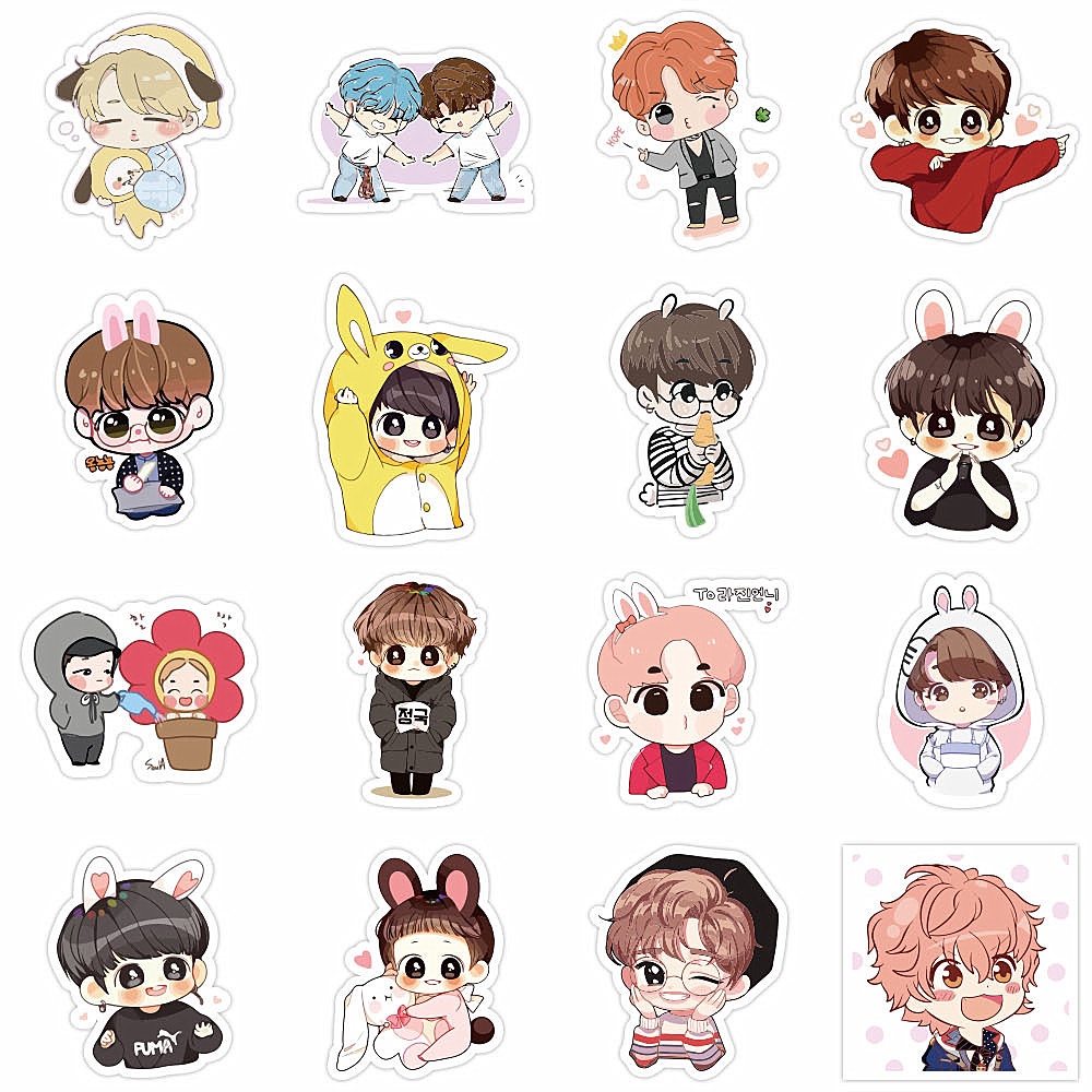 40pcs /set BT-S Foto Gambar Kartun Stiker Laptop Ponsel Bagasi DIY Dekorasi Bangtan Boys Q Ver. Paster