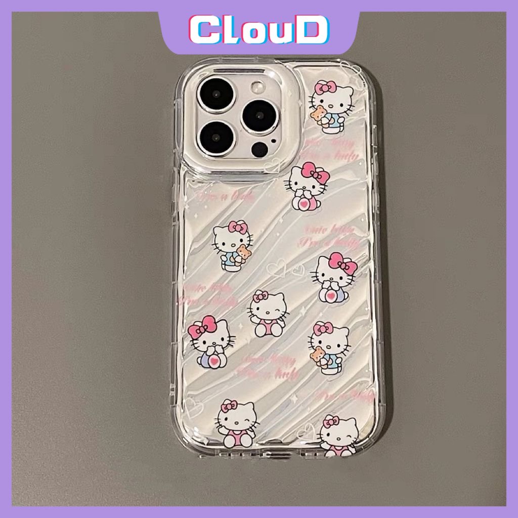 IPHONE Casing Bening Kartu Laser Kompatibel Untuk Iphone7 8 Plus 6 6S 7 8 Plus X XS Max SE 2020xr 11 12 13 14 Pro Max 3D Stereo Corrugation Doodle Kartun Lucu Hello Kitty Pattern Cover