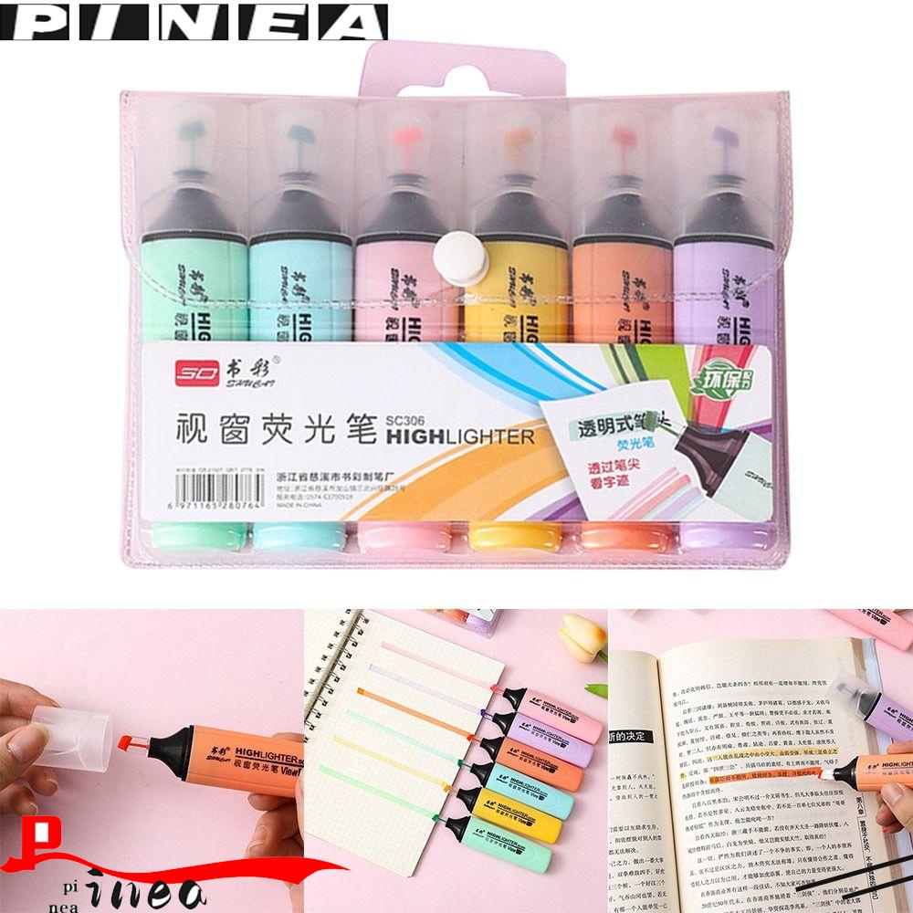 Nanas 6Pcs Pastel Stabilo Kreatif Dengan Tip Tampilan Jernih Fluorescent Pen Marker Pen