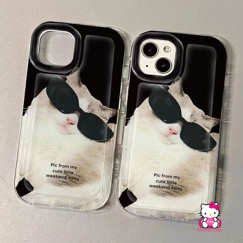 IPHONE Fashion Kartun Airbag Shockproof Case Kompatibel Untuk Iphone11 13 12 14 Pro Max6 7 6S 8plus XR XS X MAX Kisi Tidak Teratur Memakai Sunglasse Keren Kucing Anjing Pasangan Telepon Soft Case