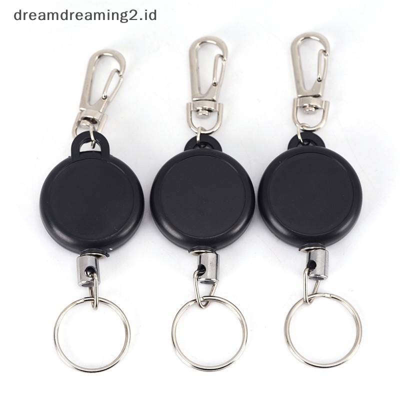 (drea) Gulungan Gantungan Kunci Yang Dapat Ditarik Kabel Baja Recoil Belt Ring Badge Pass ID Card Holder //