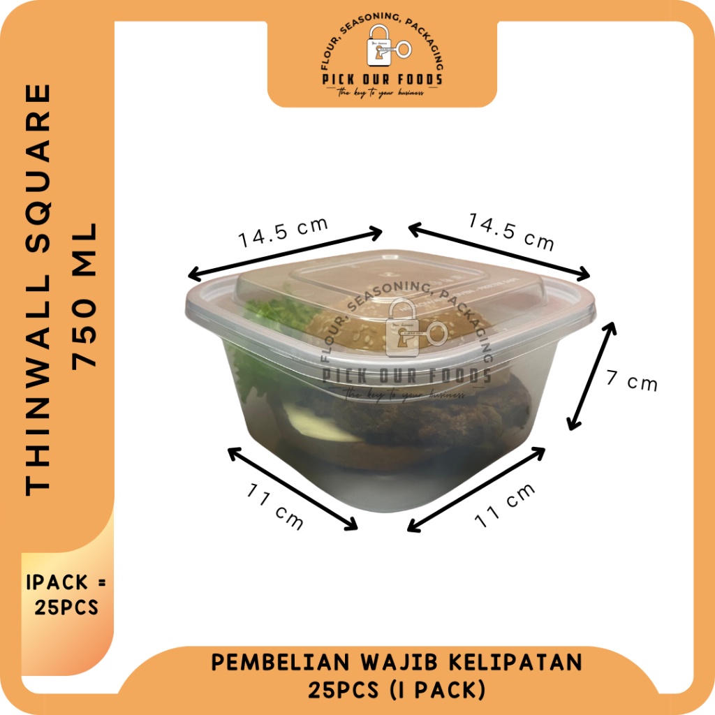 THINWALL SQUARE 750 ML | THINWALL KOTAK MAKAN BOX PLASTIK 750ML