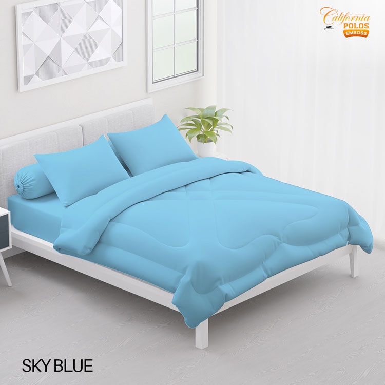 CALIFORNIA Bed Cover King Fitted Polos Emboss 180x200 Sky Blue