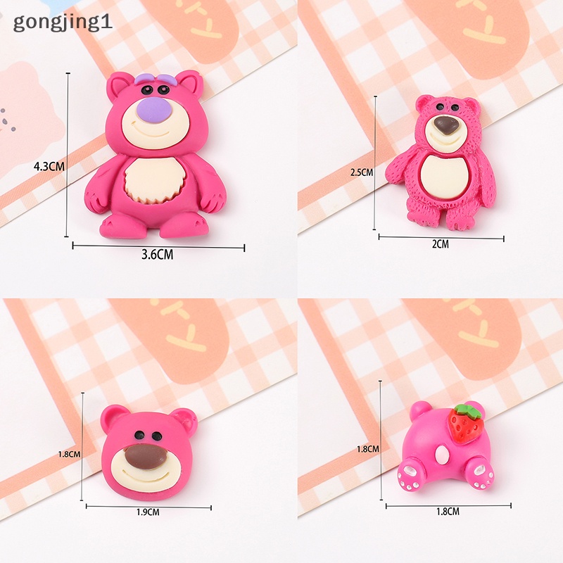 Ggg 1pc Mini Kawaii Kartun Strawberry Bear Datar Kembali Resin Hewan Scrapbook DIY Perhiasan Craft Dekorasi Aksesoris ID