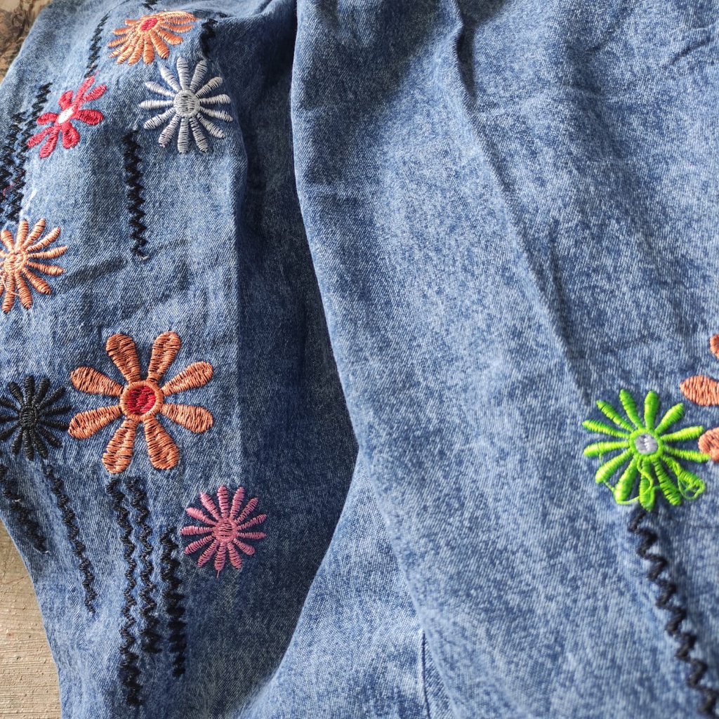 CELANA JEANS MONICA BORDIR BUNGA BAGGY PANTS WWANITA REMAJA PINGGANG FULL KARET BOYFRIEND JINS JUMBO