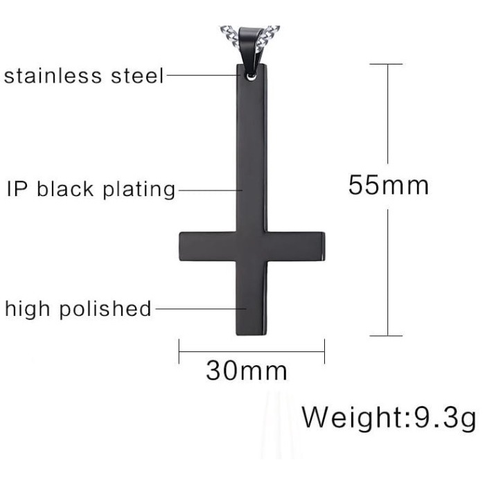 Kalung Salib Terbalik Bahan Stainless Steel Untuk Pria - Black