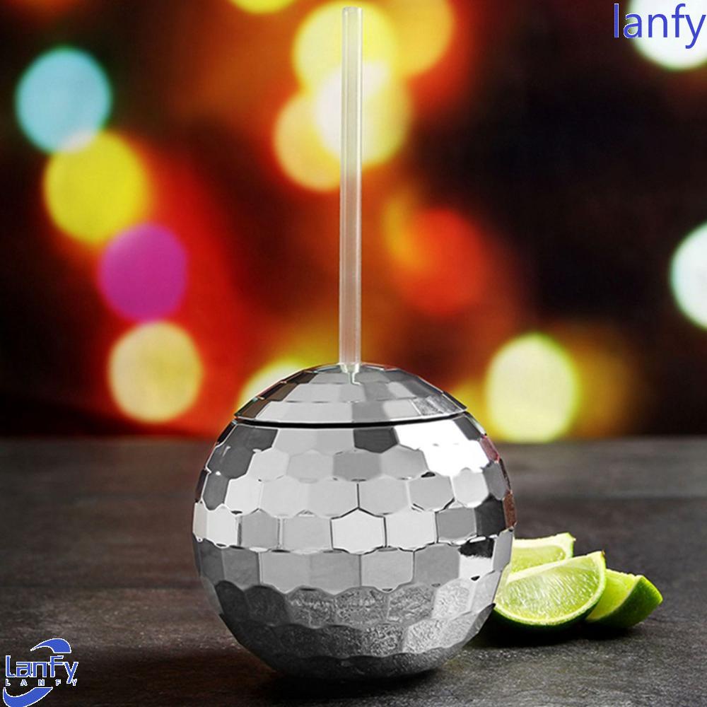 Lanfy Disco Ball Cup Party Dengan Senter Straw Sparkly Gelas Anggur