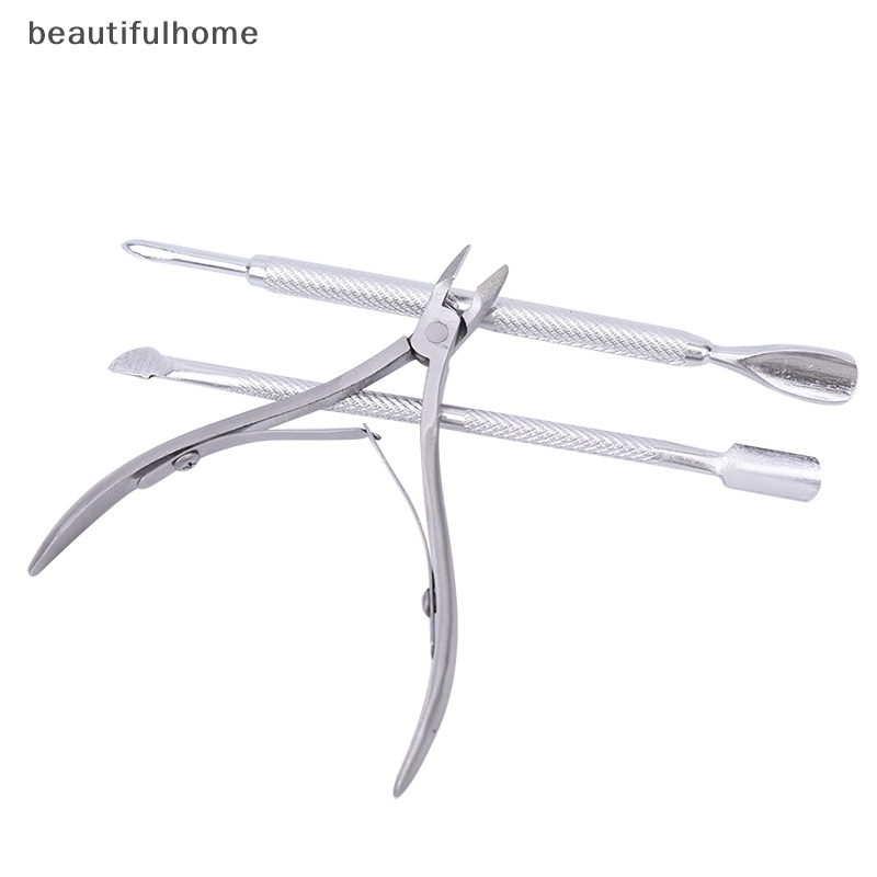 {beautifulhome} 3pcs Stainless Steel Nail Cuticle Nipper Cuticle Pusher Nail Clipper Trimmer.