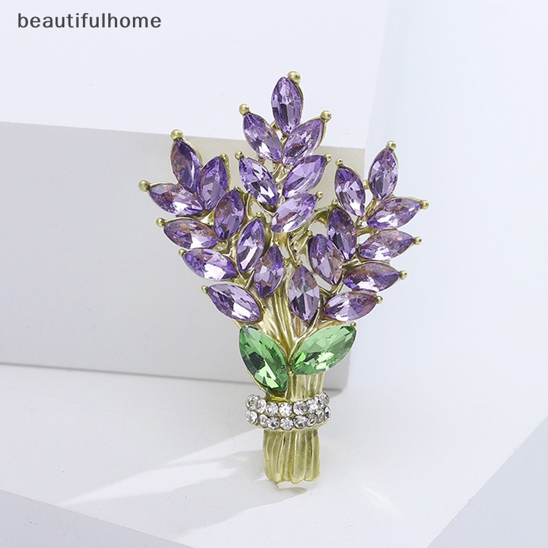 {beautifulhome} Wanita Bros Romantis Kristal Lavender Bunga Kerah Pin Alloy Tanaman Bros Lapel Pin Aksesoris Hadiah Perhiasan.