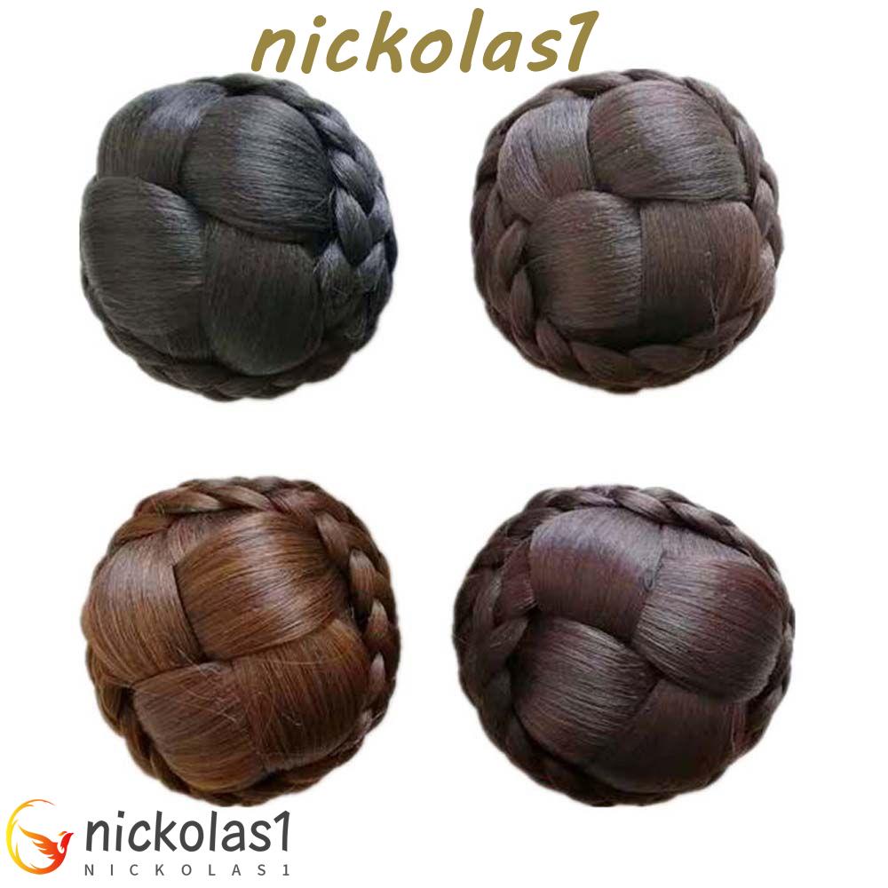 Nickolas1 Braided Hair Bun Wedding Party Rambut Palsu Scrunchies Chignon Wig Rambut Potongan Bungkus