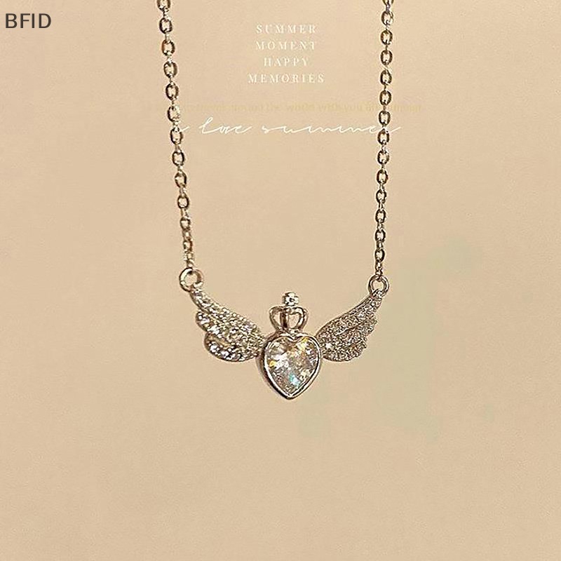 [BFID] Kalung Sayap Hati Kristal Ins Gaya Cahaya Niche Temperamen Rantai Klavikula Untuk Wanita Fashion All-match Necklace Jewelry [ID]