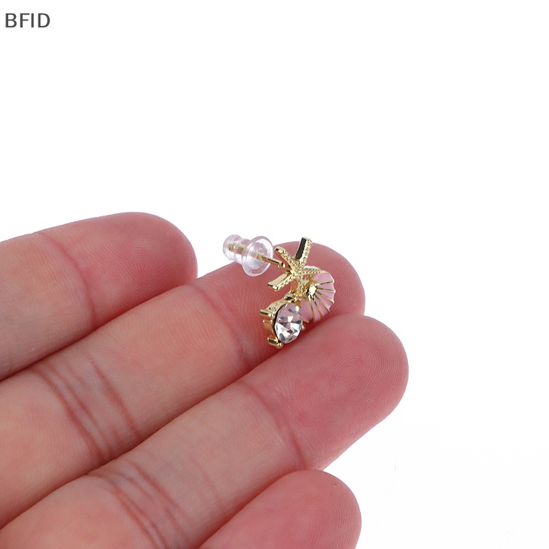 [BFID] 1pasang Paduan Asimetris Sederhana Bintang Laut Ear Studs Zircon Pearl Earrings [ID]