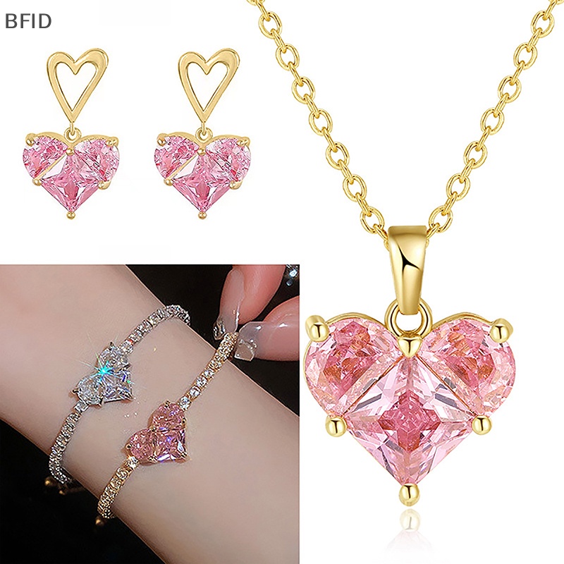 [BFID] 1pc/1pasang Cahaya Shiny Zircon Love Adjustable Gelang Untuk Wanita Fashion Berlian Imitasi Penuh Kalung Anting Perhiasan [ID]