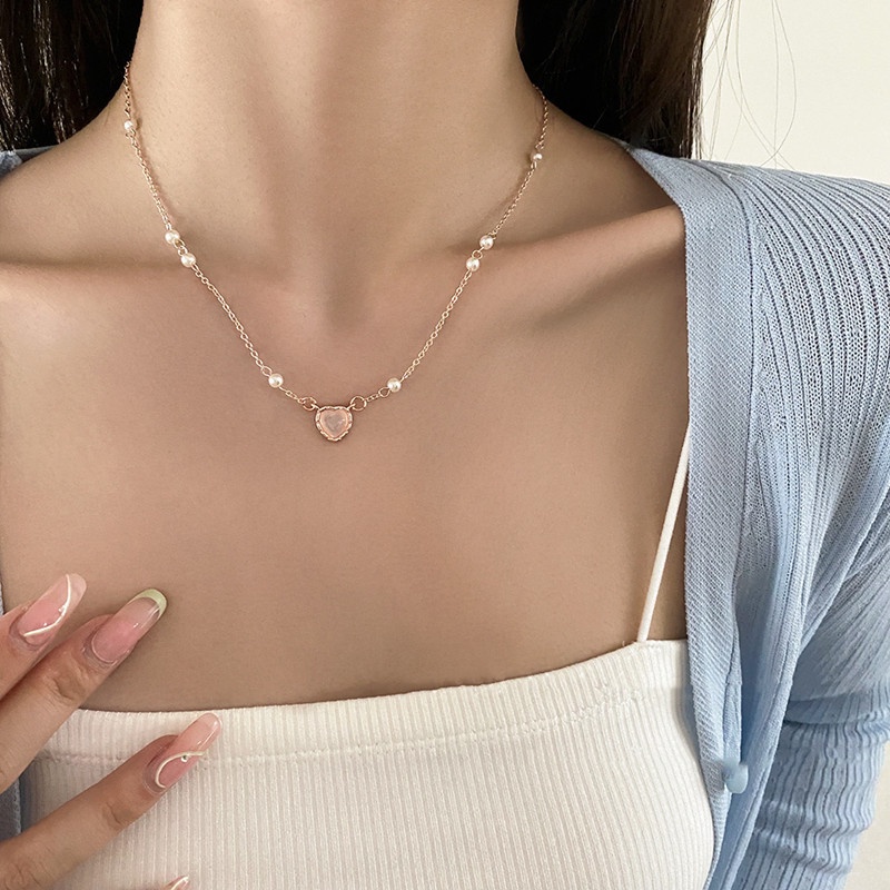 Kalung Mutiara Cinta Trendi Baru Gadis Desain Niche Mewah Ringan Rantai Klavikula ins Gaya Keren Necklace