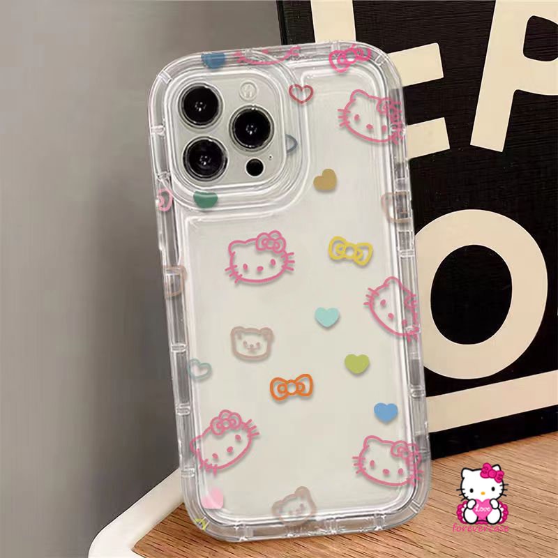Casing Hello Kitty Kartun Yang Indah Kompatibel Untuk IPhone 7Plus 11 14 13 12 Pro MAX XR X XS Max7 6 6S 8plus Ekspresi Lucu Lembut Shockproof Airbag Case