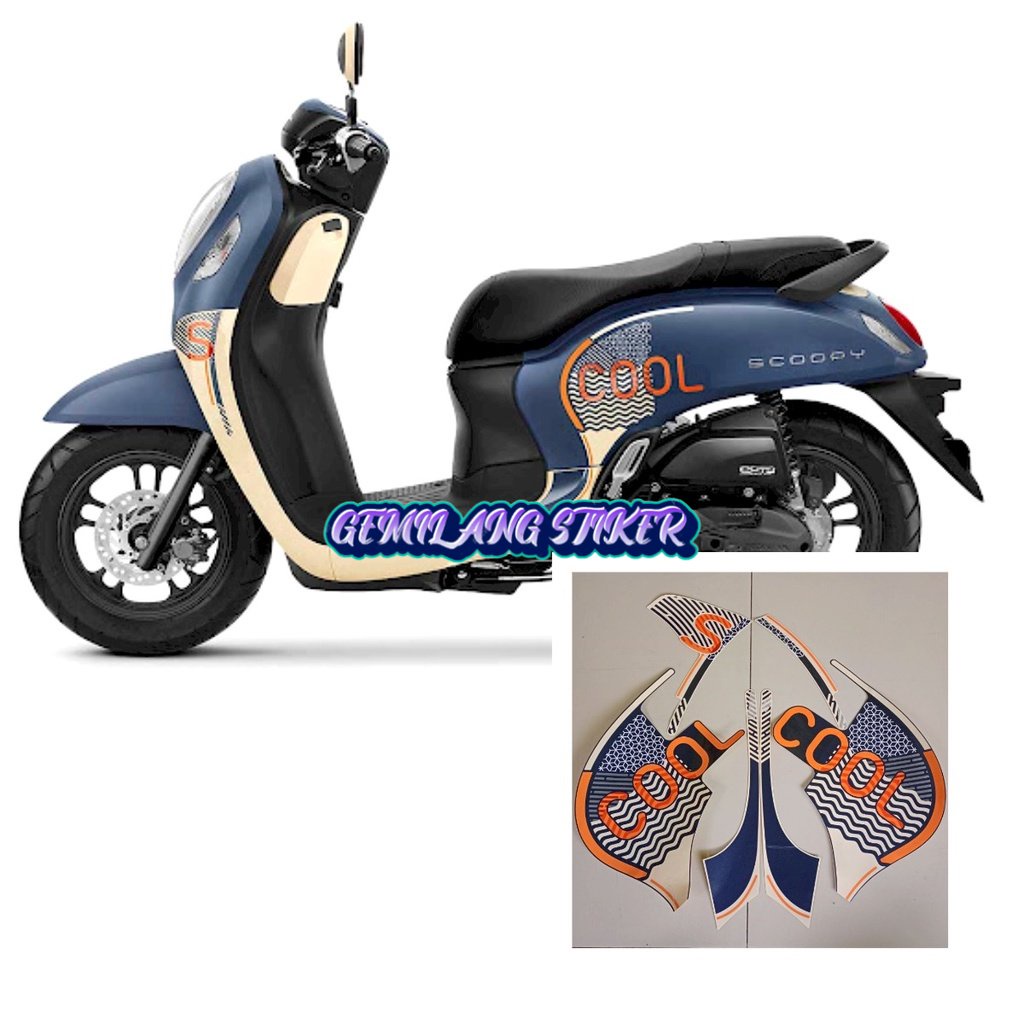 Striping Decal Polet Sticker motor Honda Scoopy 2021 2022 sporty fashion biru dongker blue cream coo