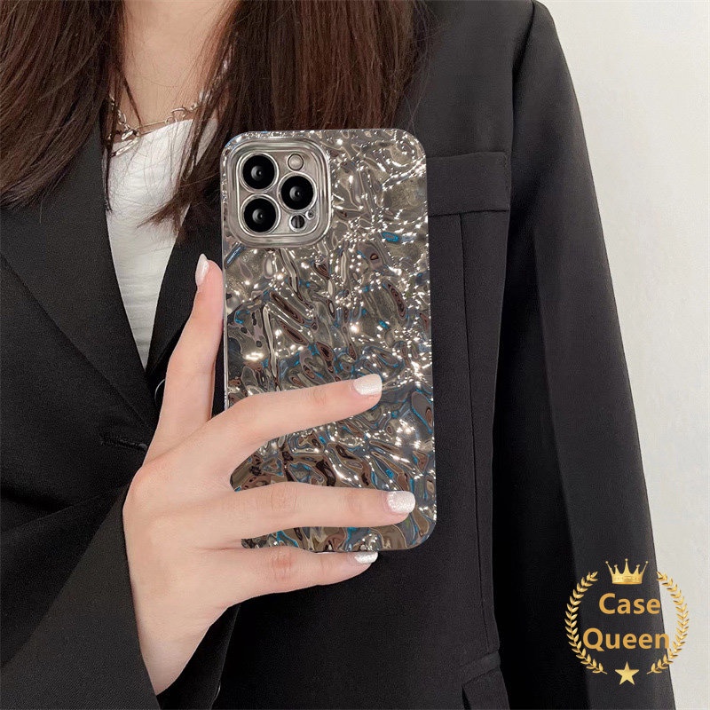 Ins Fashion Luxury Electroplate Plating Case Untuk Realme C25Y C15 C35 C55 C12 C33 C21Y C20 C11 C25s C25 C20A C3 8 8i 5s 6i 8Pro 10 9i 5i 5kerutan Canggih Silver Batu Penutup