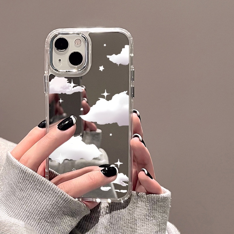 IPHONE Dreamy Star Cloud Mirror Phone Case Kompatibel Untuk Iphone11 12 13 14 12Pro 13Pro 14Pro Pro Max XR X XS Max Electroplating Tombol Perlindungan Mirror Cover
