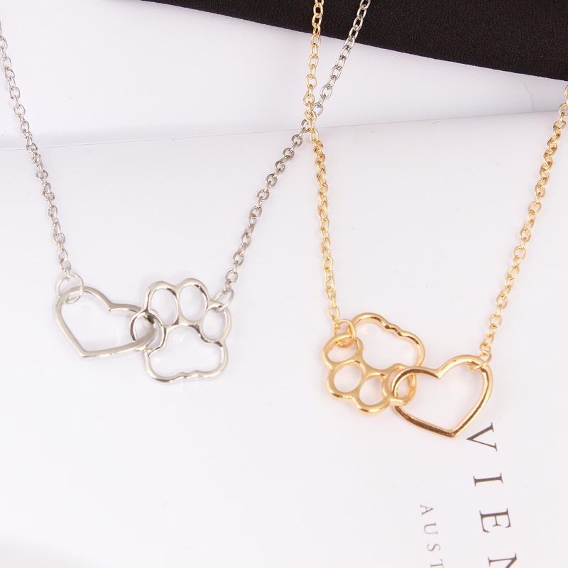 [FRA] Kepribadian Fashion Hewan Berongga Jantung Anjing Paw Print Cat Paw Necklace Dog Foot Print Kalung Pendek