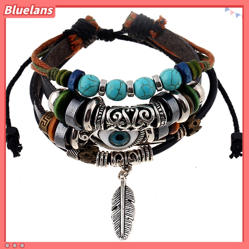 [BLS] Multi-layered blue eyes Gelang Kulit Sapi Bulu Angin Etnik 5.5 Liontin Rambut Gelang Mahasiswa