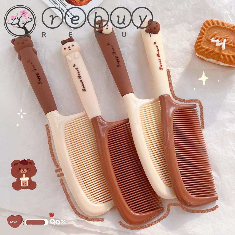 Rebuy Sisir Kartun Wanita Kawaii Bear Bunny Hairdressing Milk Tea Color Handle Sikat Rambut