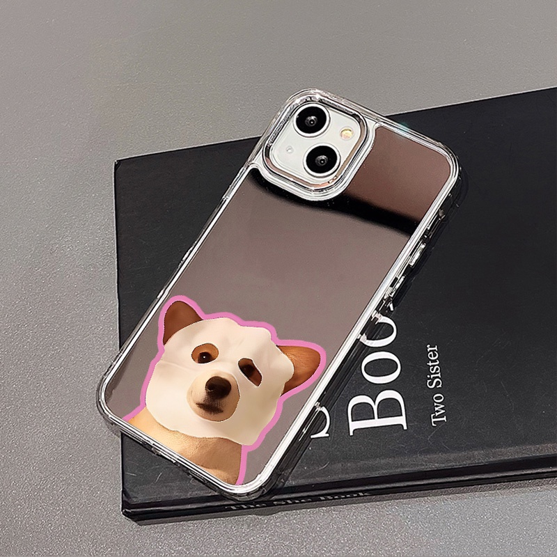 IPHONE Lucu Masker Dog Mirror Phone Case Kompatibel Untuk Iphone11 12 13 14 12Pro 13Pro 14Pro Pro Max XR X XS Max Electroplating Tombol Perlindungan Mirror Cover