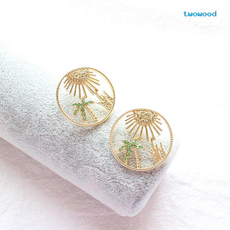 Duakayu Kepribadian Retro Berlebihan Lingkaran Besar Anting-Anting Pantai Daun Kelapa Berongga Anting-Anting Anting-Anting Matahari