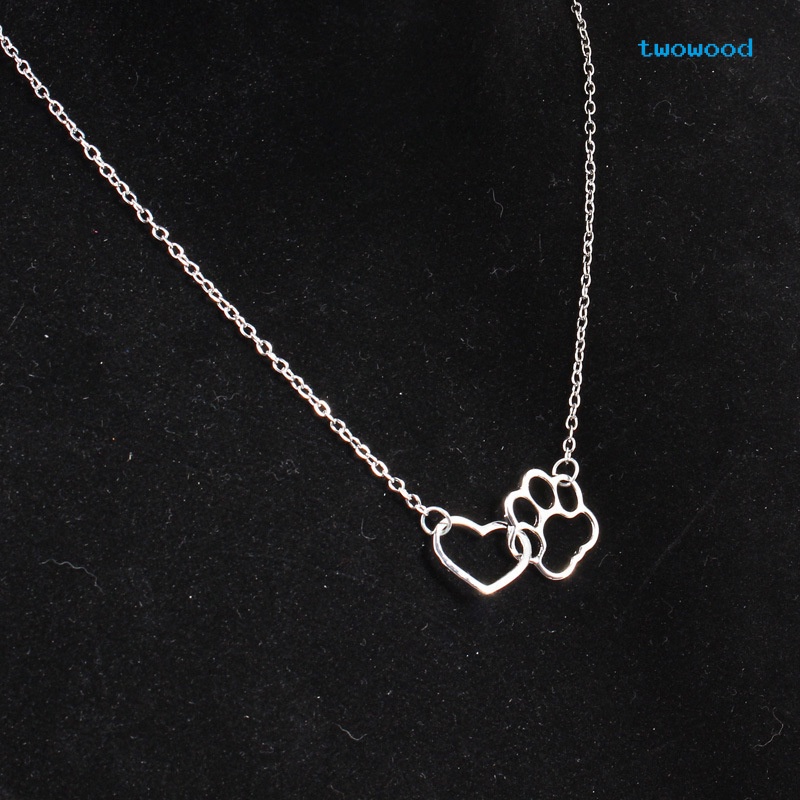 Twowood Kepribadian Fashion Hewan Berongga Jantung Anjing Paw Print Cat Paw Necklace Dog Foot Print Kalung Pendek